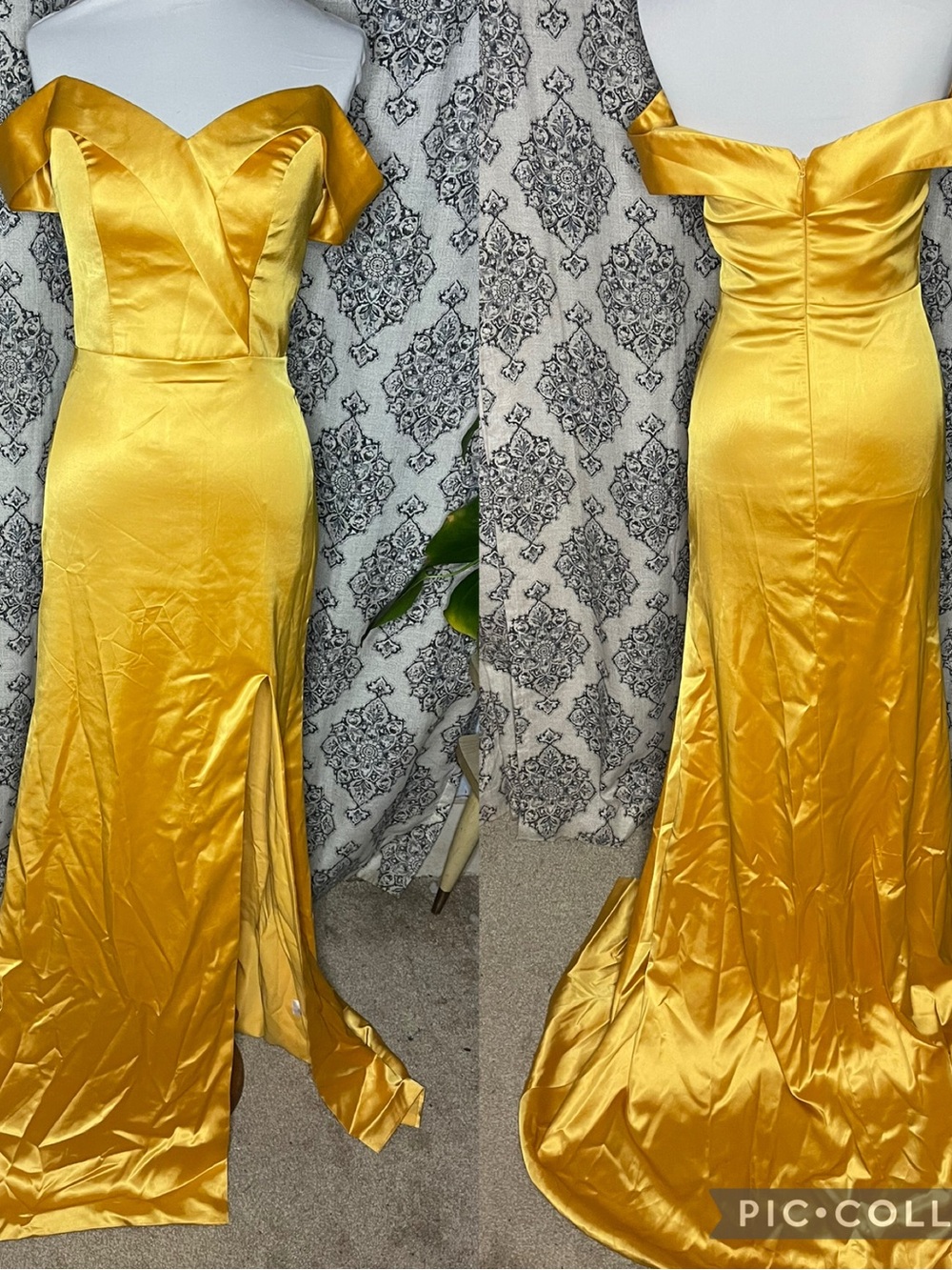 Satin Off-Shoulder golden Mermaid Prom Gown